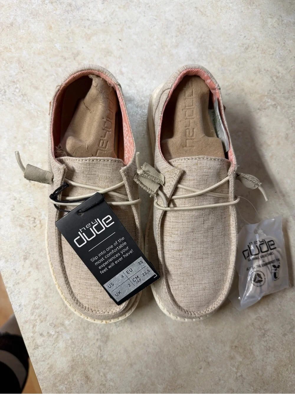 Hey Dude Kids Slip-On Sneakers in Beige with Coral Lining